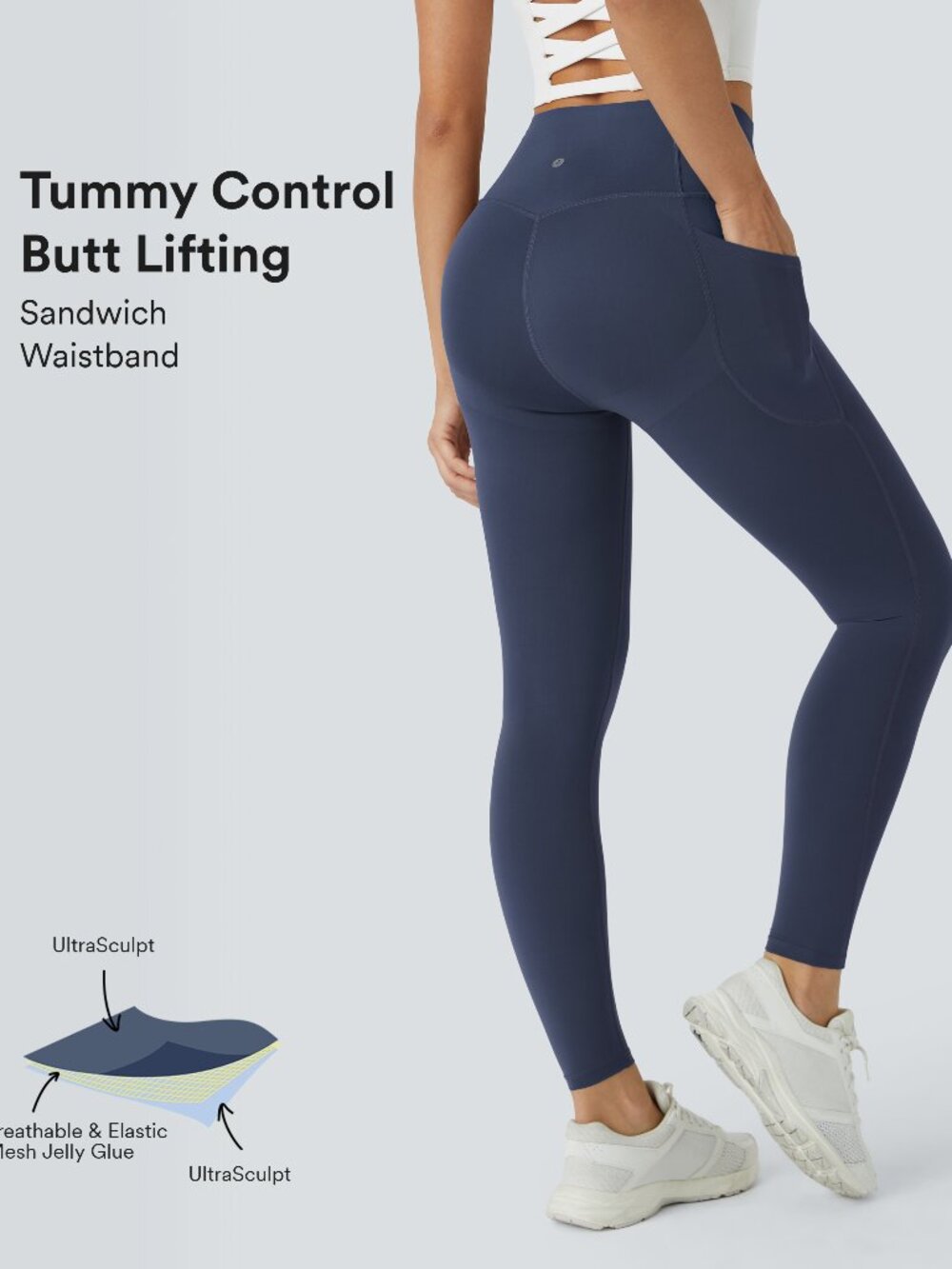 Halara-UltraSculpt™ High Waisted Butt Lifting Tummy Control-w/Pockets-Size S